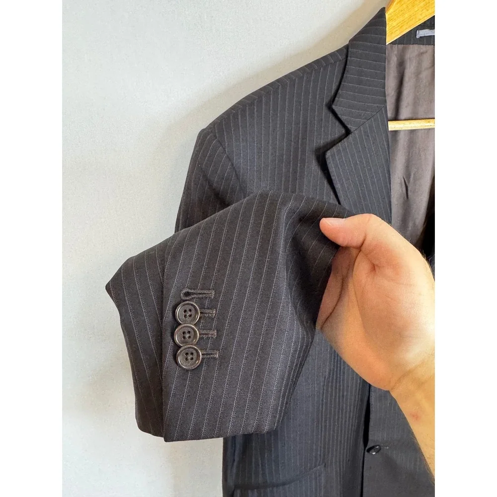 Massimo Dutti Collezioni Mens Pinstripe Blazer Super 120s Wool Italy Brown 44